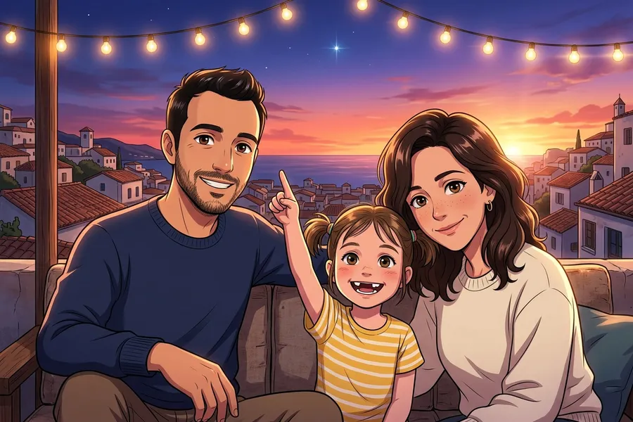 Portada de ejemplo del calendario Vuestra familia · Anime moderno