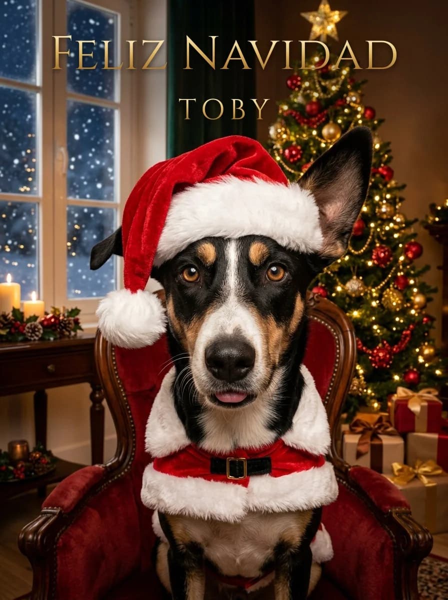 Ejemplo de obra de la sección Mascotas · Navidad, estilo Postal con nombre